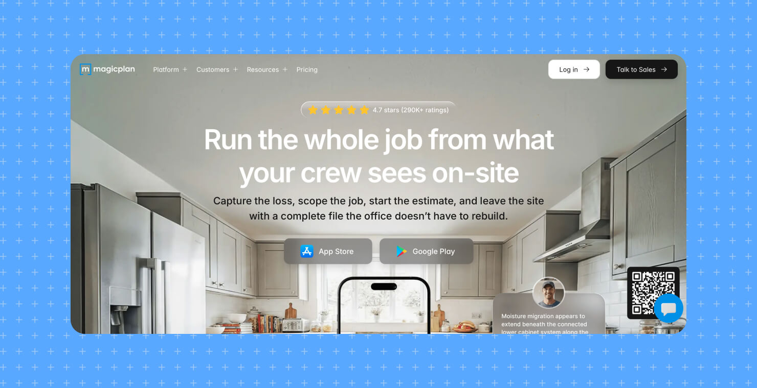 A screenshot of the Magicplan website on a blue background.