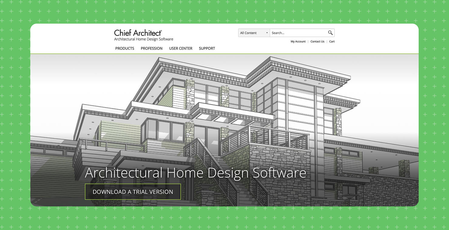 The main page of the Chief Architect’s website featuring a modern house exterior.
