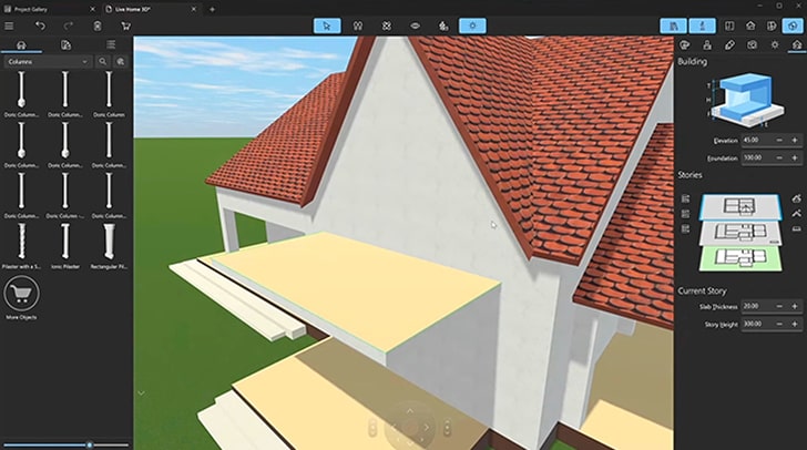 Adding a balcony to a house in Live Home 3D. 