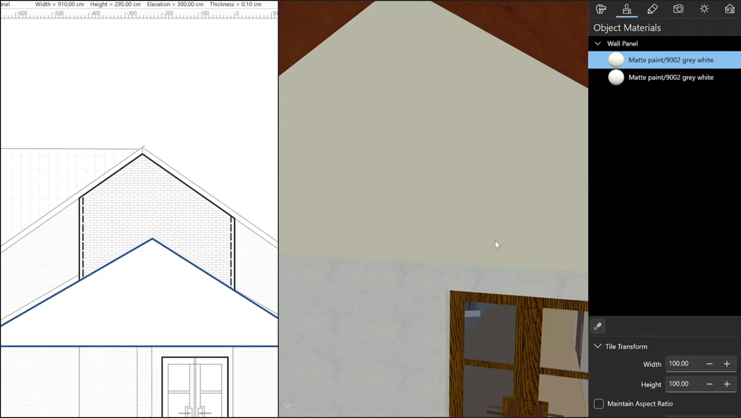 A screenshot illustrating the process of adding materials to the roof.