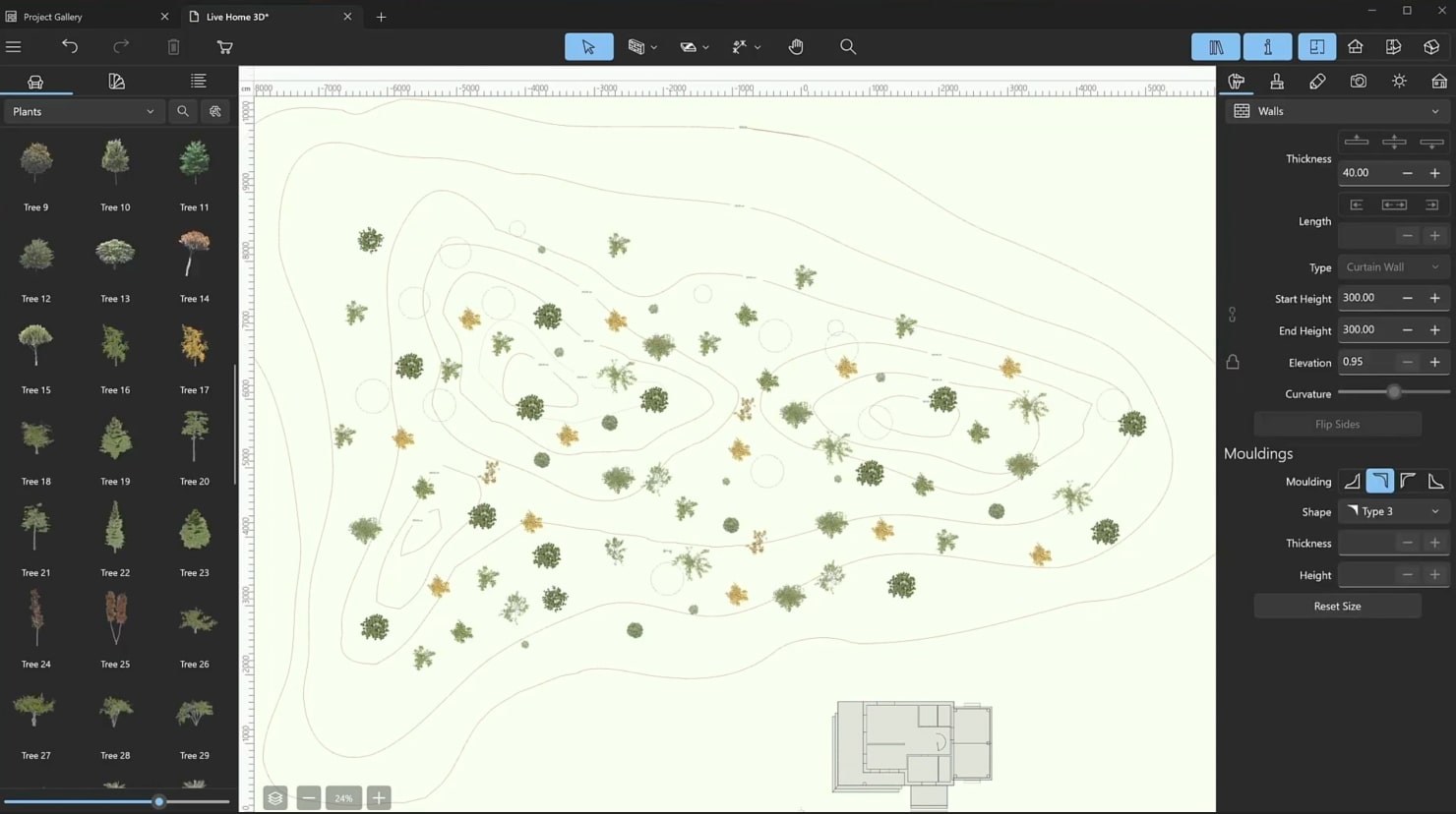 A screenshot illustrating the process of adding plants around the house.