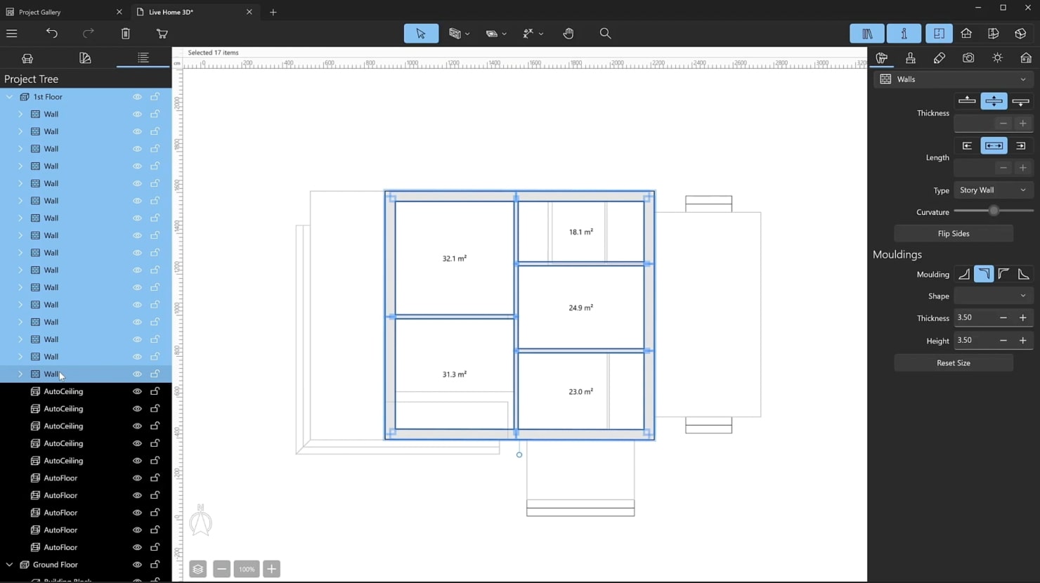 A screenshot illustrating the process of adding the roof in Live Home 3D.
