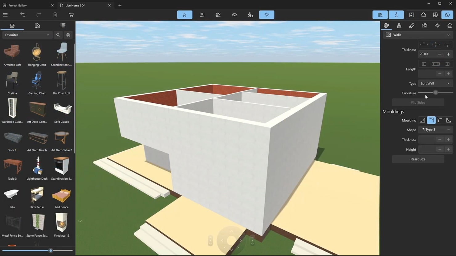 A screenshot illustrating the process of adding the roof in Live Home 3D.