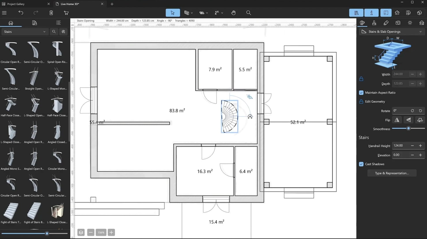 A screenshot illustrating the process of adding stairs.