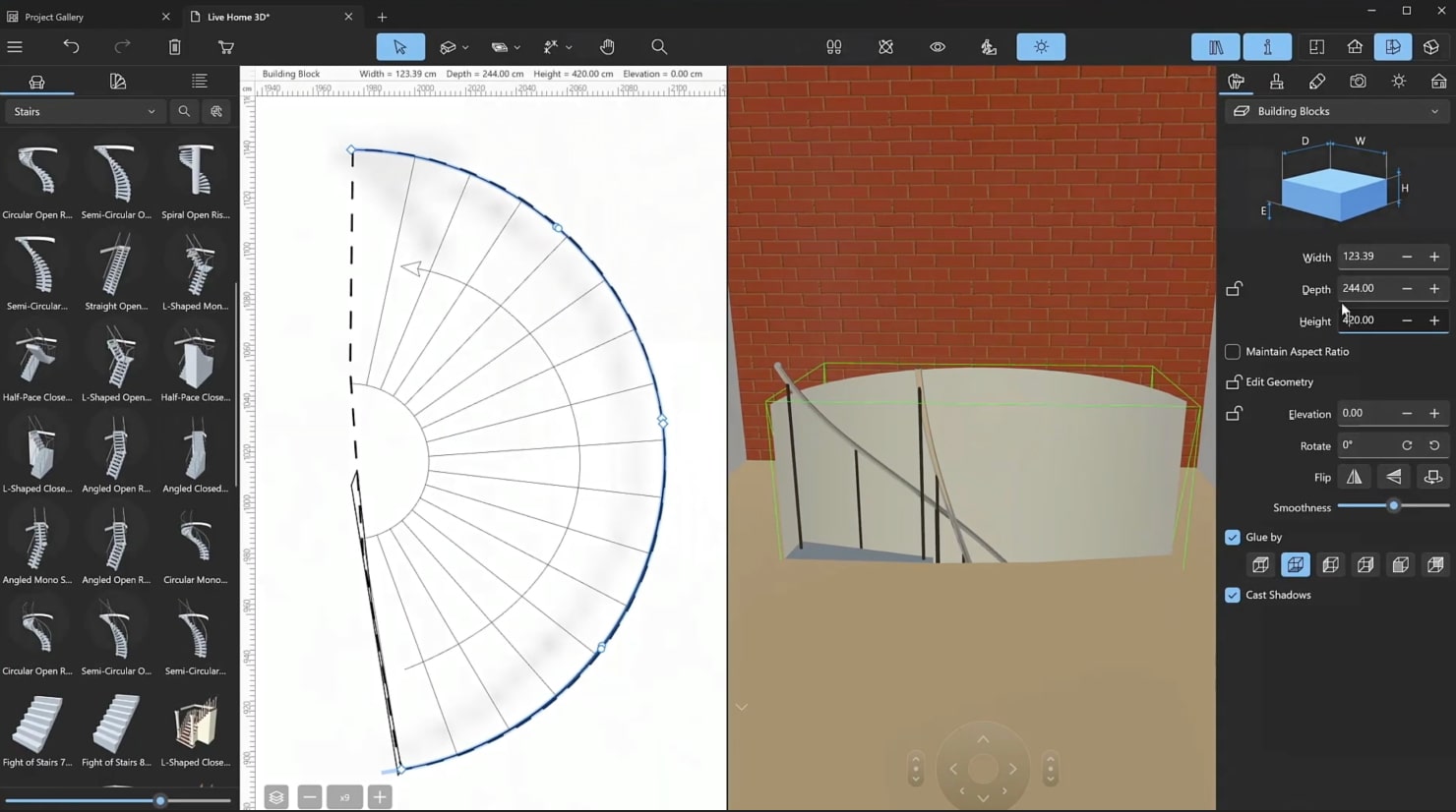 A screenshot illustrating the process of adding stairs.