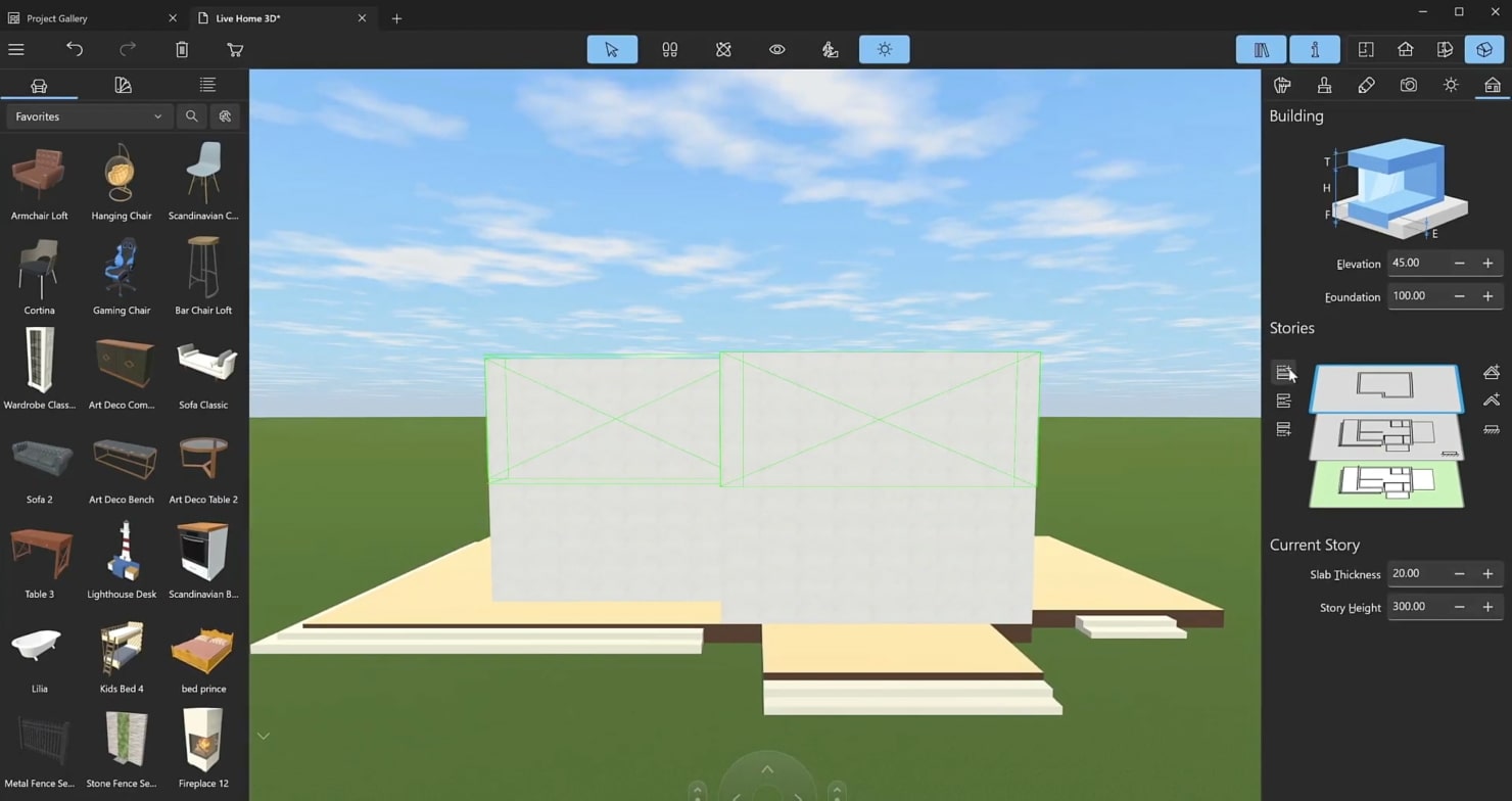 A screenshot illustrating the process of building the attic in Live Home 3D.
