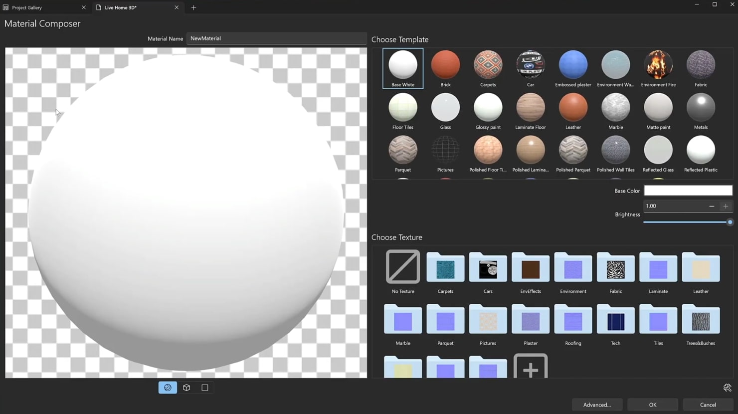 A screenshot illustrating the process of creating a new material.