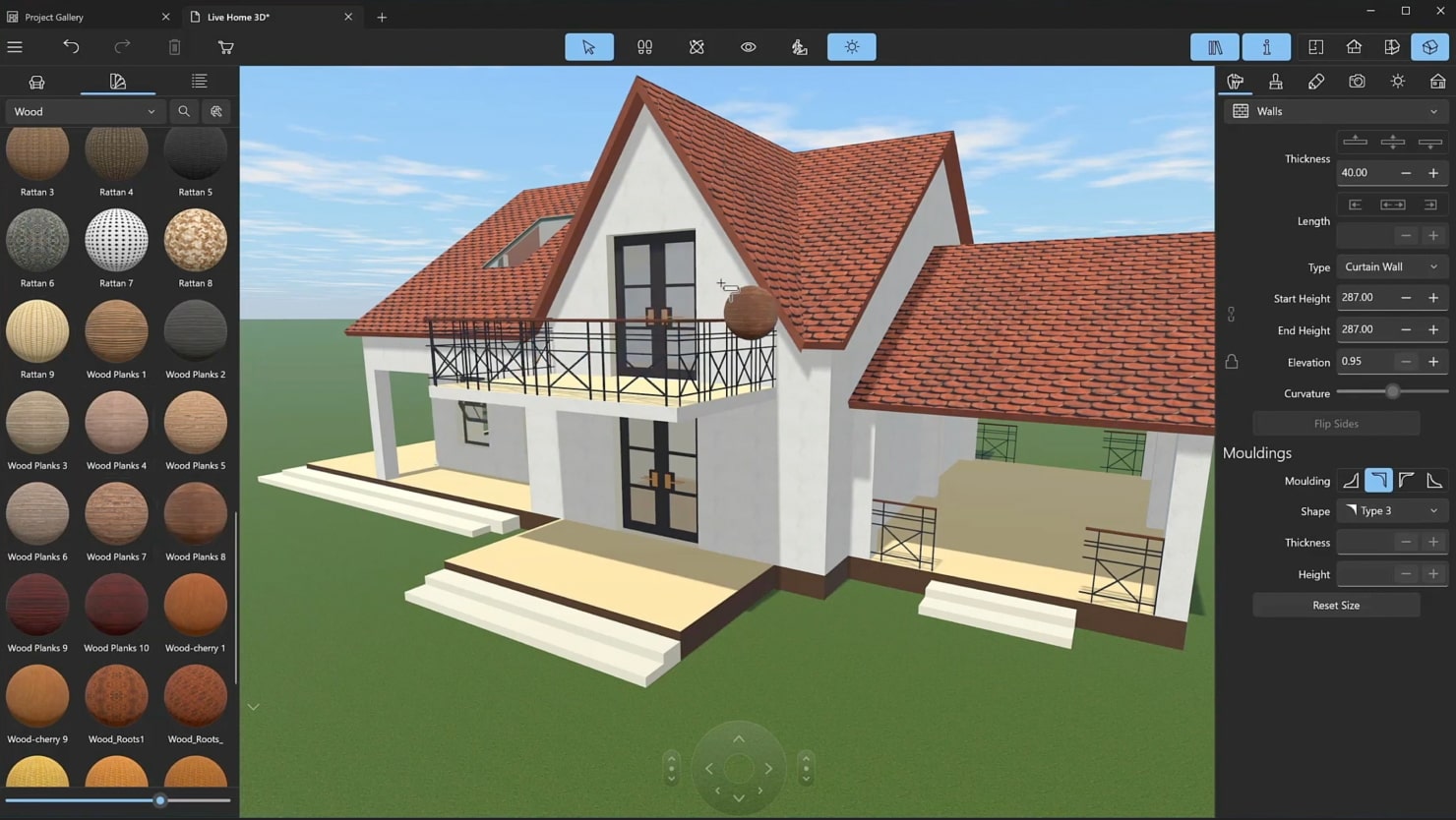 A screenshot illustrating the process of decorating the house by adding materials.
