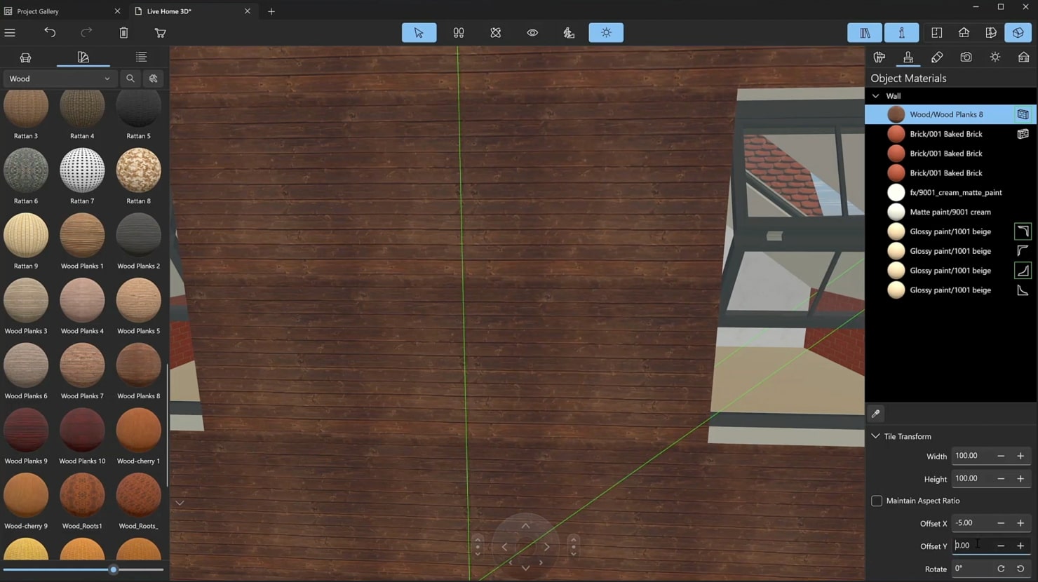A screenshot illustrating the process of decorating the house by adding materials.