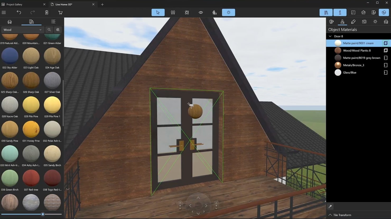 A screenshot illustrating the process of decorating the house by adding materials.