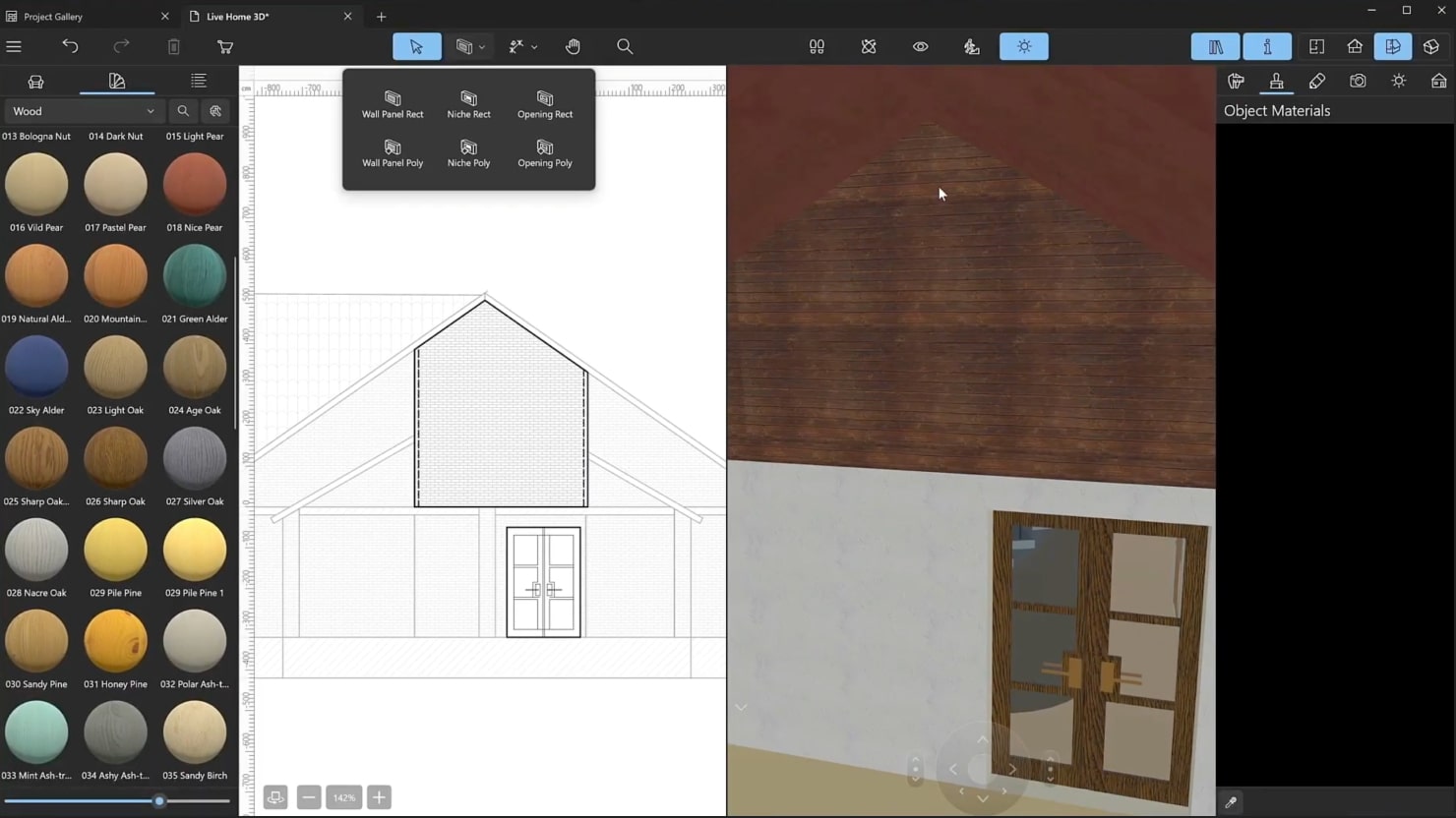 A screenshot illustrating the process of decorating the house by adding materials.