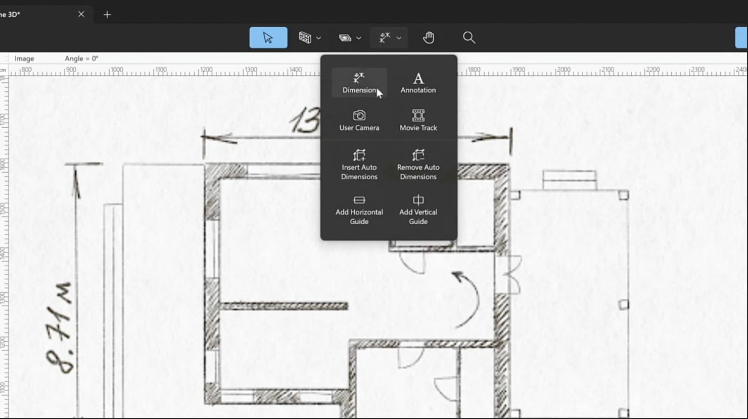 A floor plan imported in Live Home 3D.