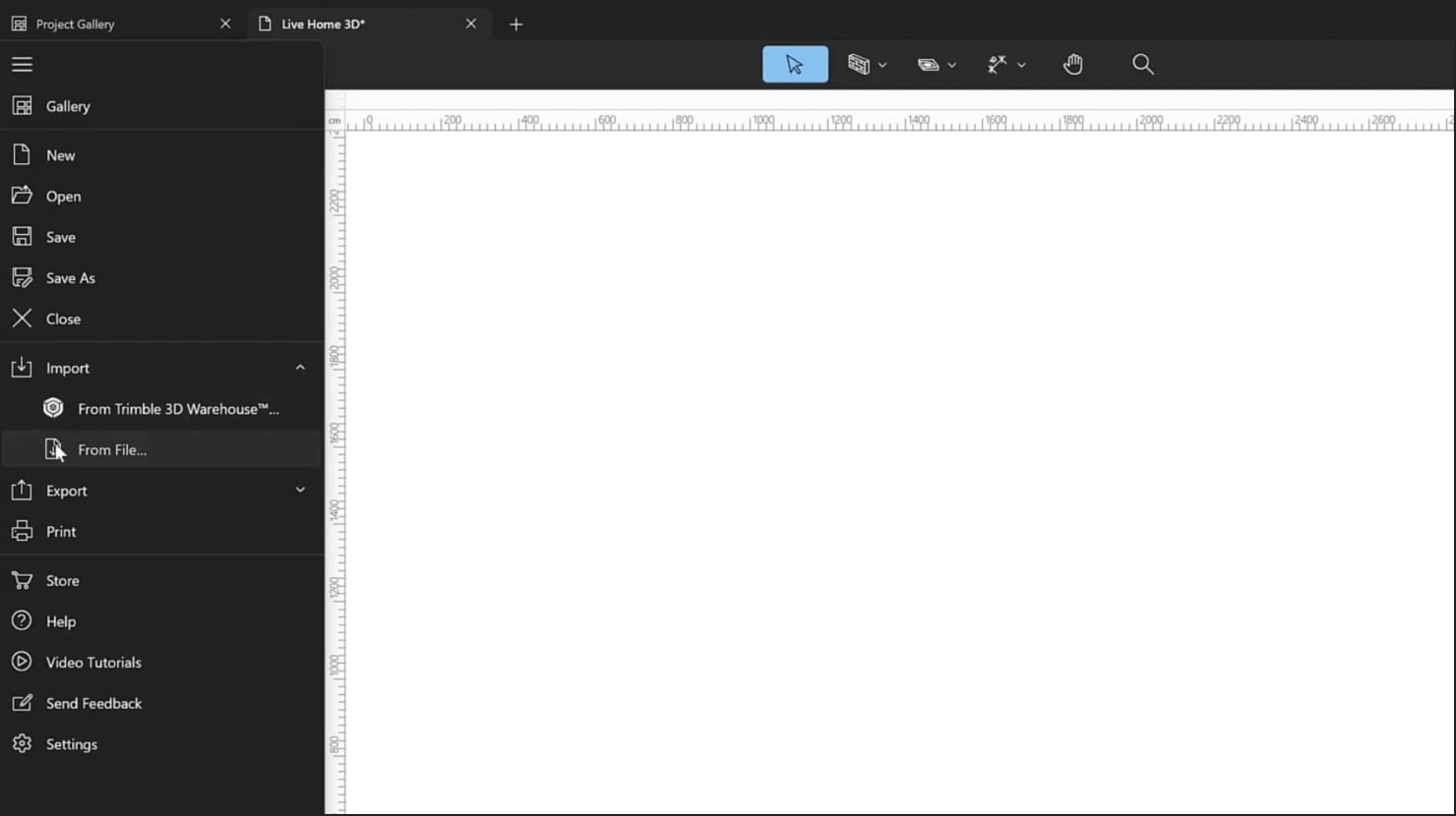 A screenshot illustrating the process of importing a plan in Live Home 3D.