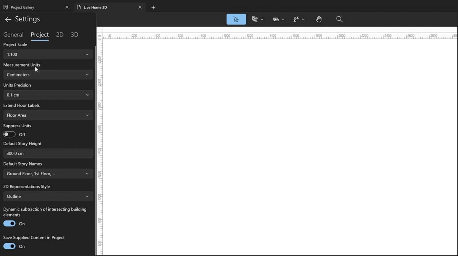 A screenshot illustrating the process of setting the project to work in Live Home 3D.