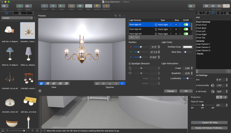 Light Source Editor in Live Home 3D home design app