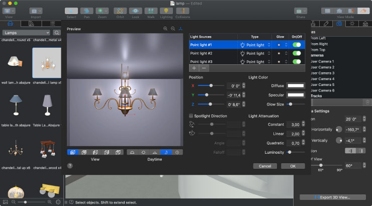 Light Source Editor in Live Home 3D home design app