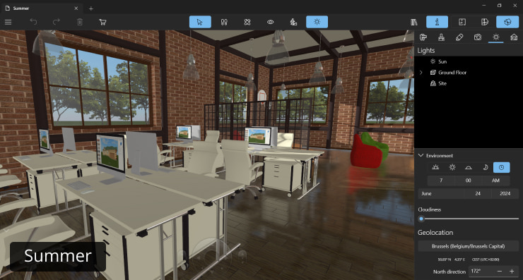 Summer lighting in Live Home 3D for Windows