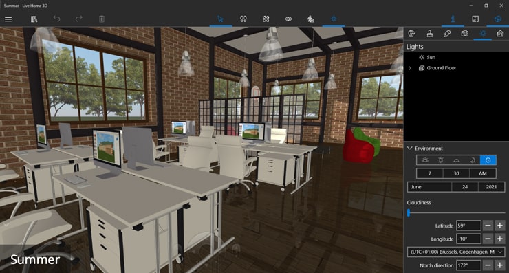 Summer lighting in Live Home 3D for Windows