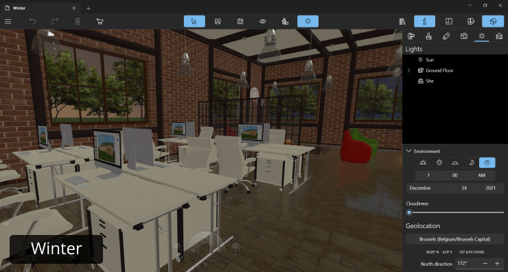 Winter lighting in Live Home 3D for Windows