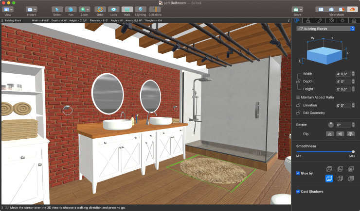 Applying a material onto a rug in Live Home 3D for Mac.
