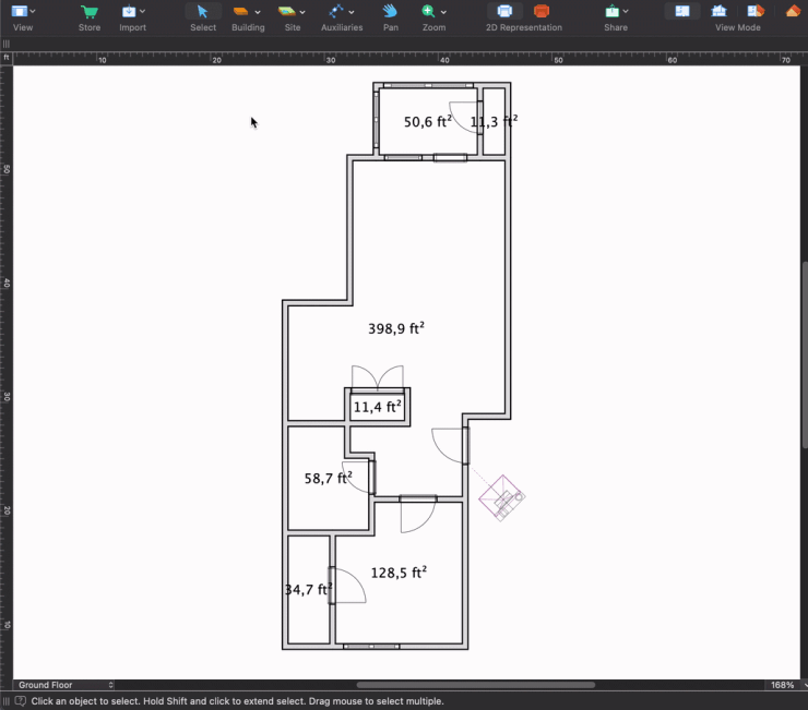 Using the Building Block tool to create a rug on the floor in Live Home 3D for Mac.