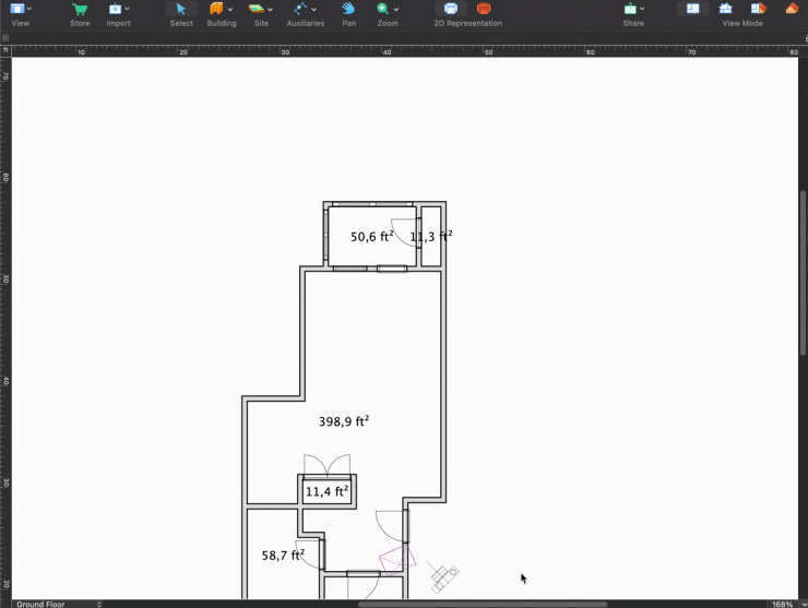 Using the Floor tool to create a rug on the floor in Live Home 3D for Mac.