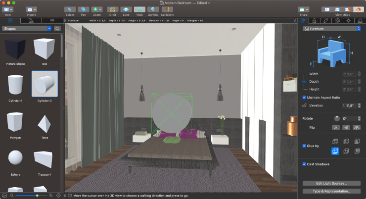 Using Shapes to create a rug on the wall in Live Home 3D for Mac.