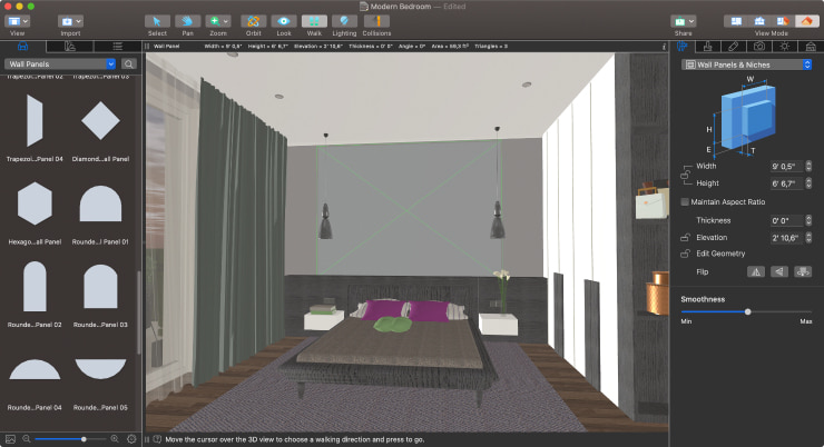 Using Wall panels to create a rug on a wall in Live Home 3D for Mac.