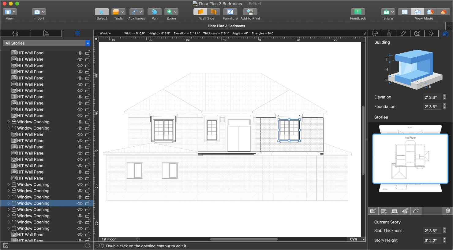 La vista de elevación en Live Home 3D para Mac.