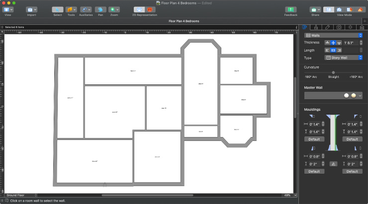 A floor plan in Live Home 3D Pro for Mac