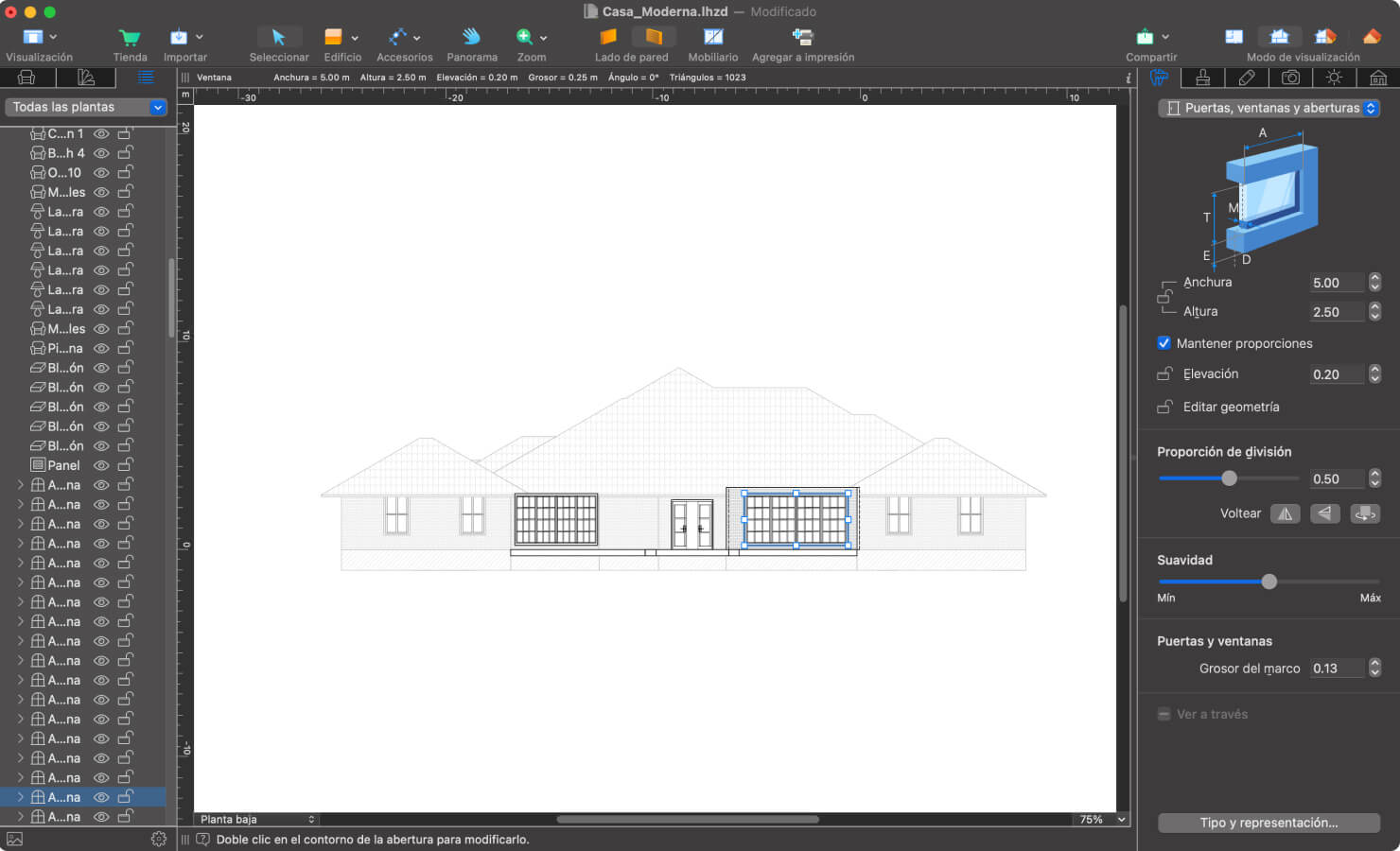 La vista de elevación en Live Home 3D para Mac.