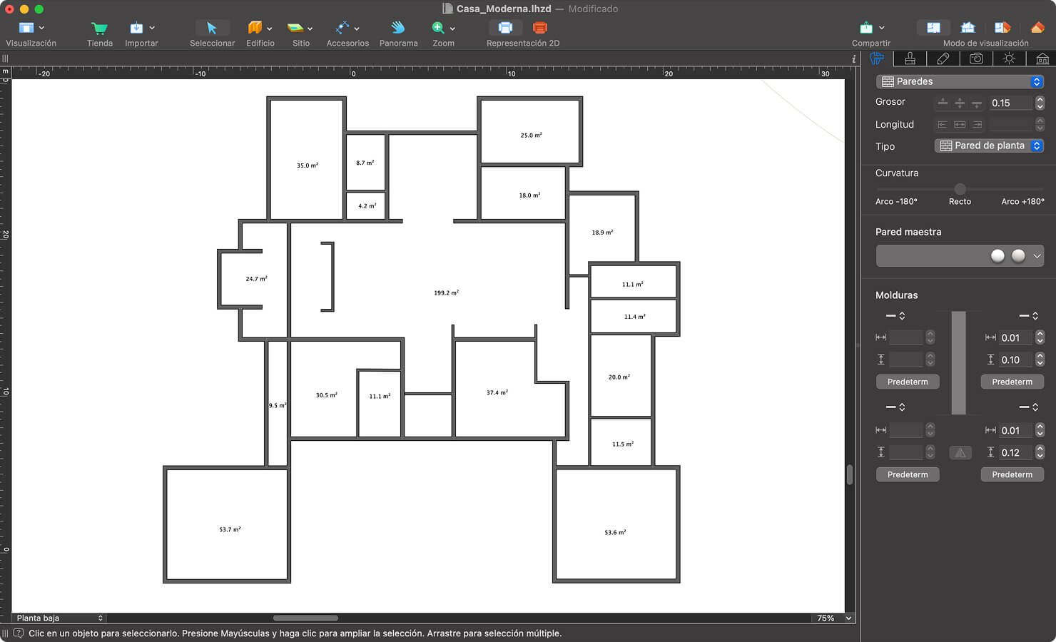 Un plano de planta en Live Home 3D para Mac.