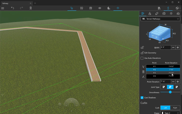 Adding a pathway to a home design project in Live Home 3D for Windows.