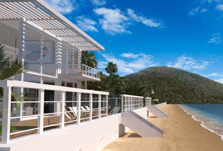 A stylish beach villa with the hill on the background made in Live Home 3D Pro.