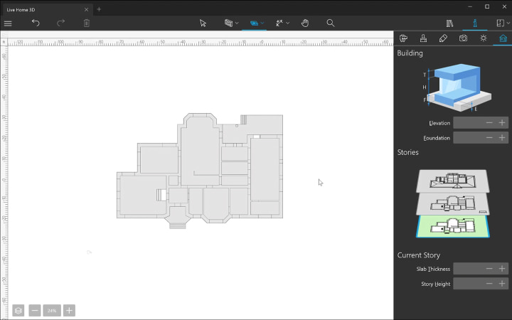Outline of the house plan in Live Home 3D for Windows when editing terrain.