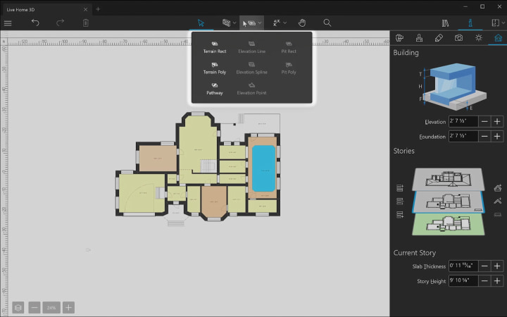 Terrain editing tools of Live Home 3D for Windows.