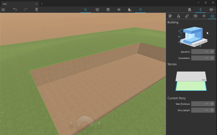 Using the pit tool of Live Home 3D Pro for Windows for making the cutout in the ground for a swimming pool.