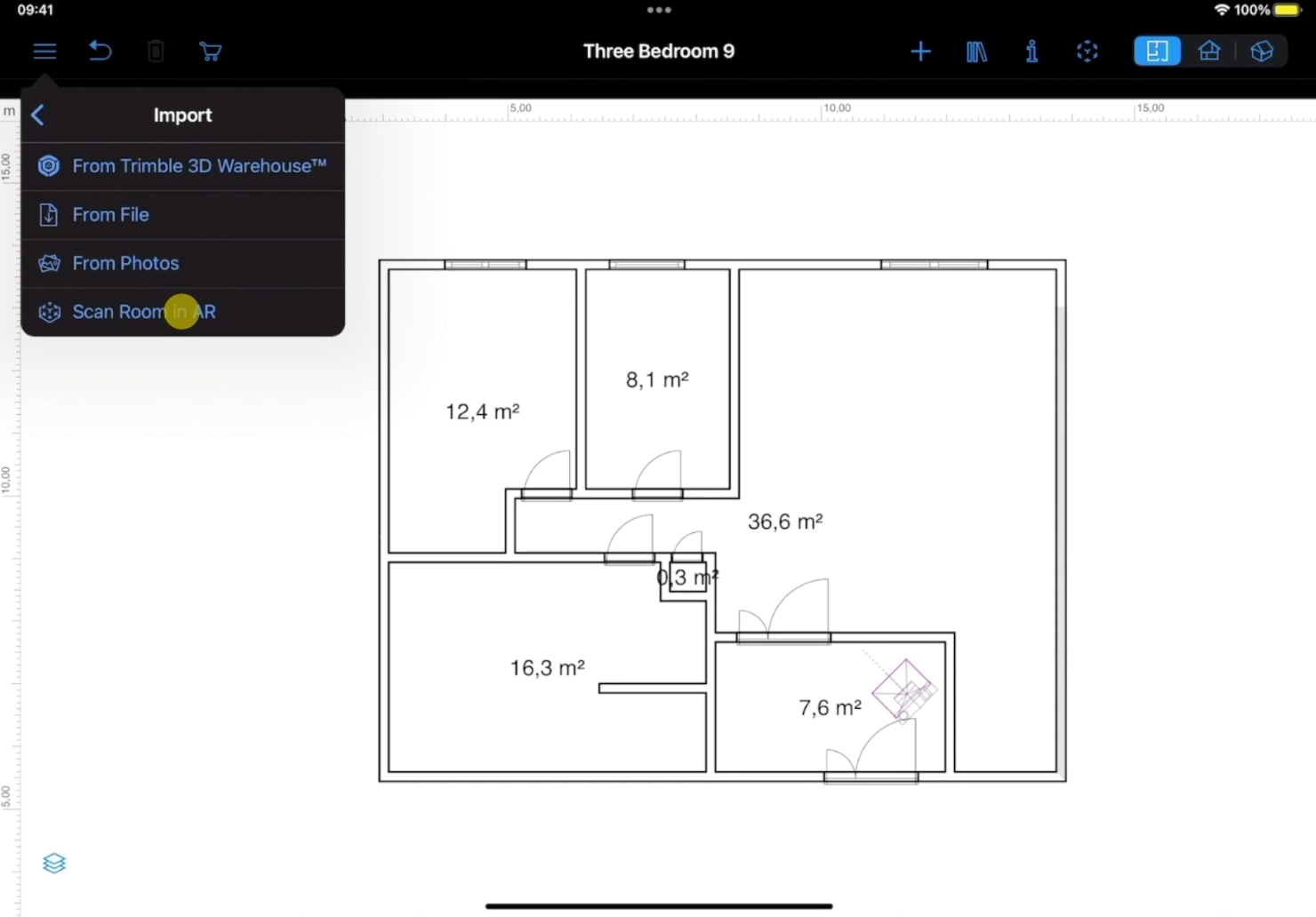 A screenshot of a house project opened in Live Home 3D for iPad.