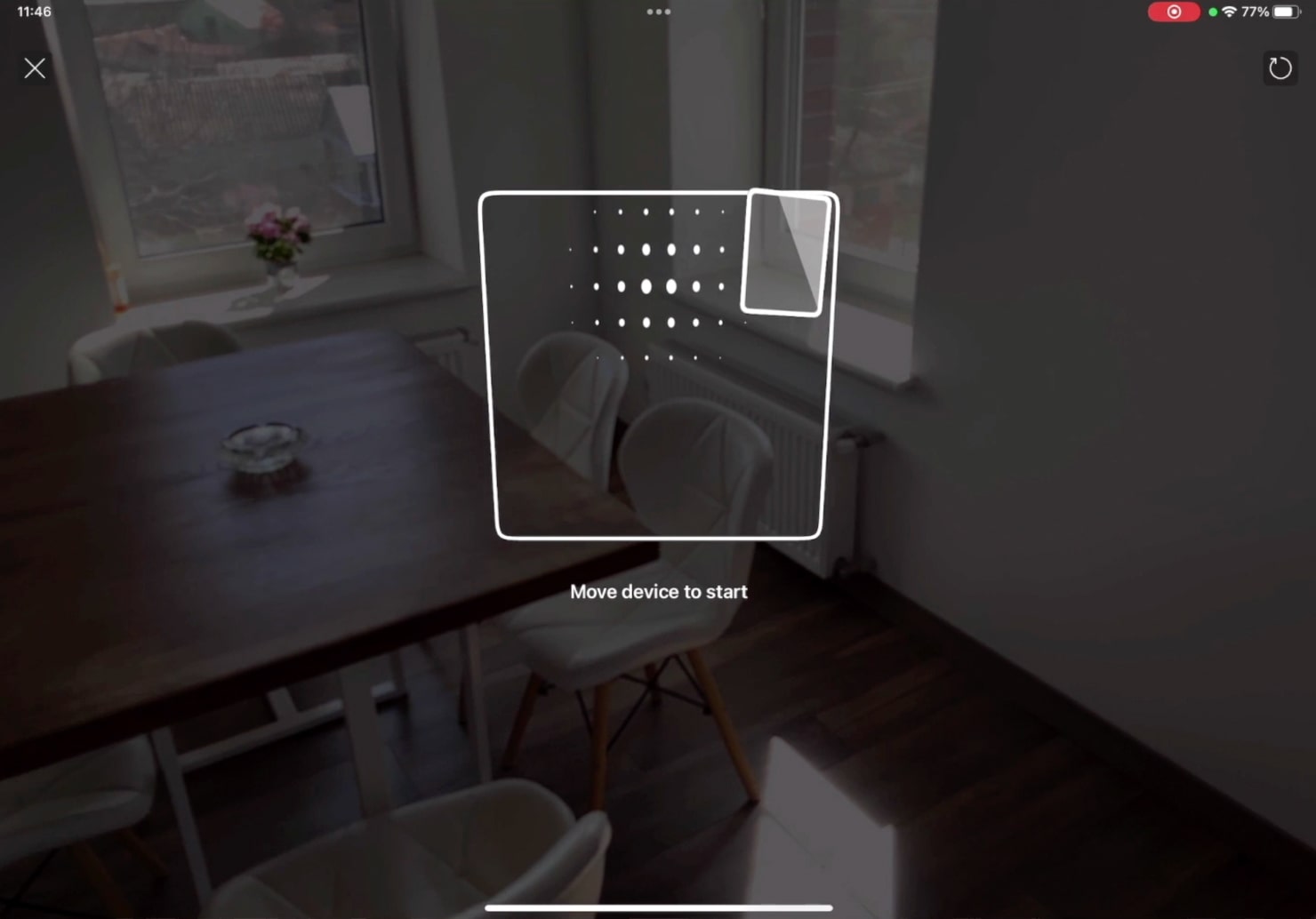 A screenshot showcasing the beginning of the work with Room Scanner in Live Home 3D for iPad.