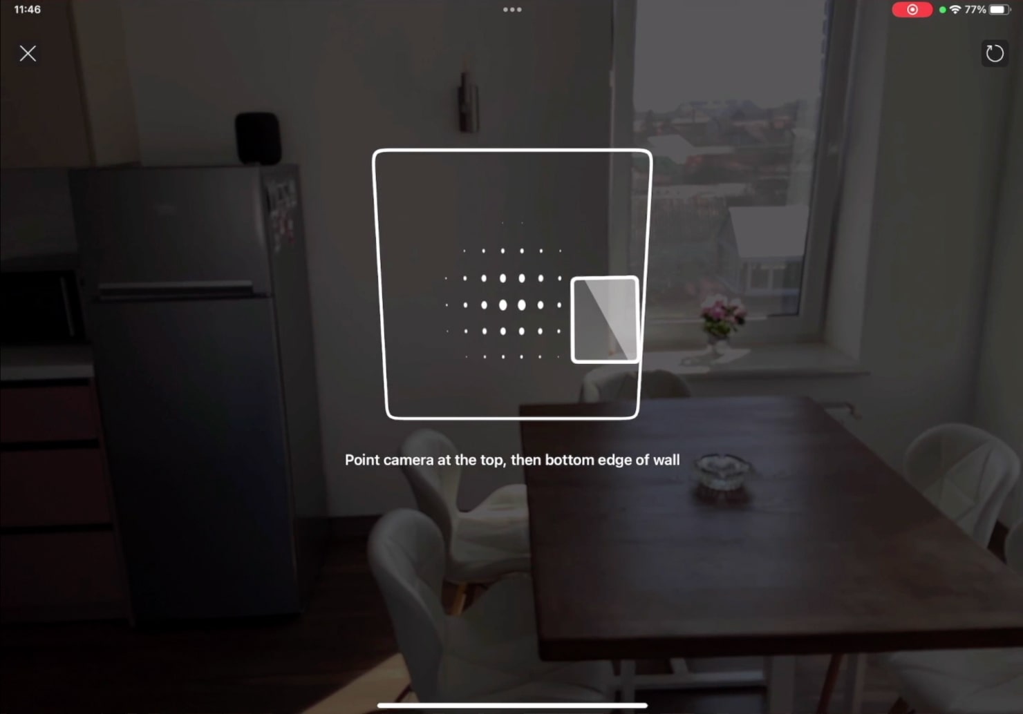 A screenshot showcasing the work with Room Scanner in Live Home 3D for iPad.