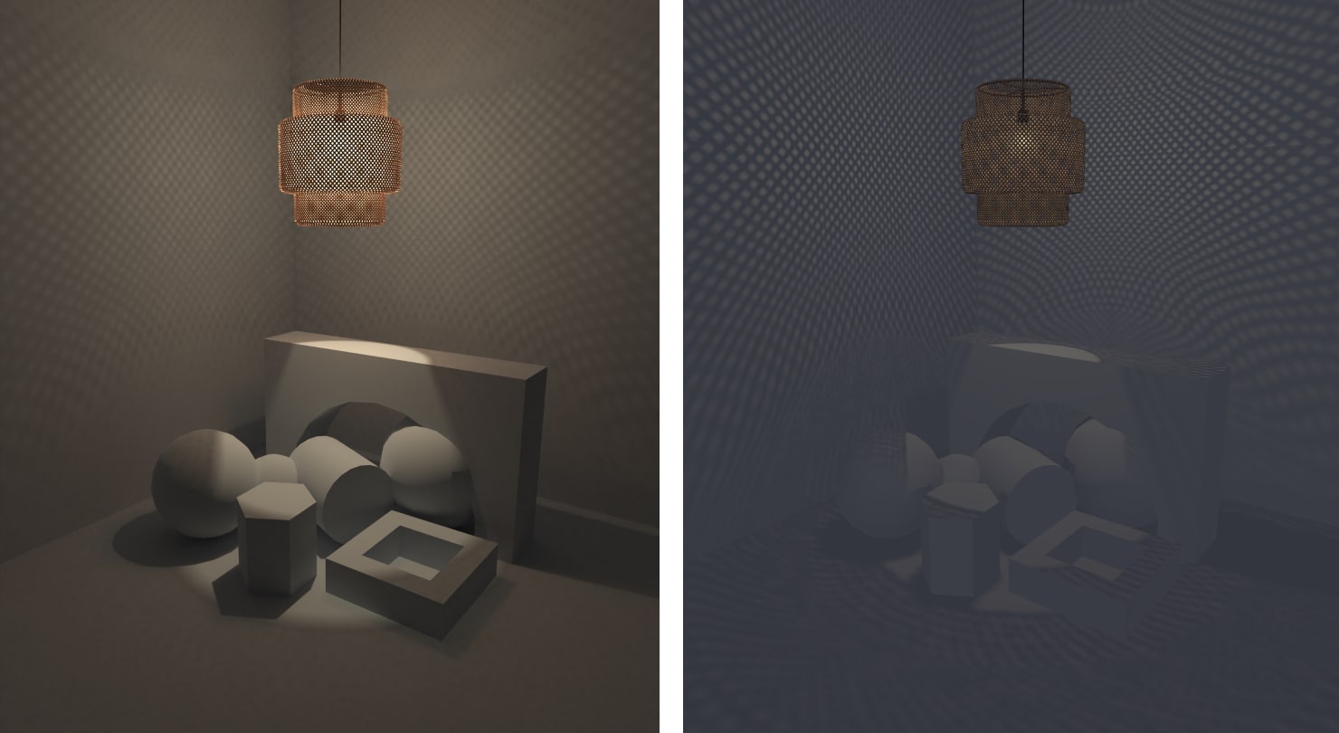 An example of the lighting scene rendered with the real-time render and with the Radeon ProRender in Live Home 3D for Mac.