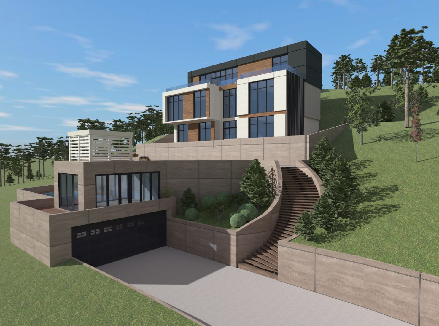 Modern mountain villa designed and rendered in Live Home 3D for Mac.