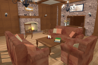 Rustic living room designed in Live Home 3D for Mac.