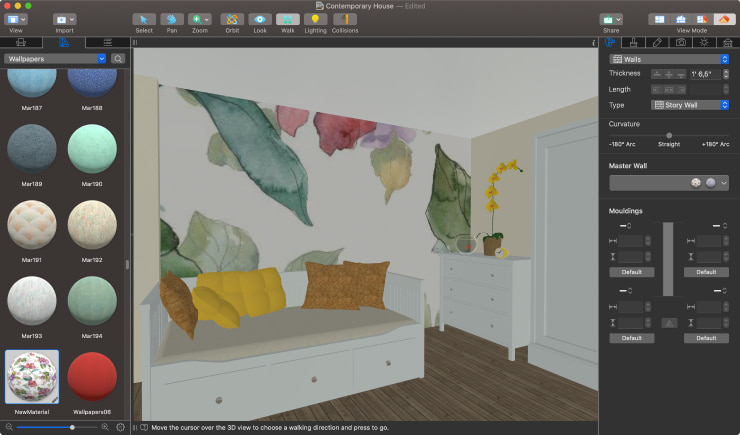 A screenshot showcasing the common issue concerning the size of the imported material in Live Home 3D.