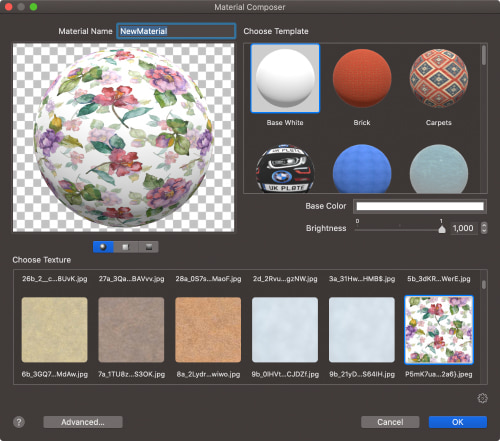 A screenshot of a material preview in Live Home 3D for Mac.