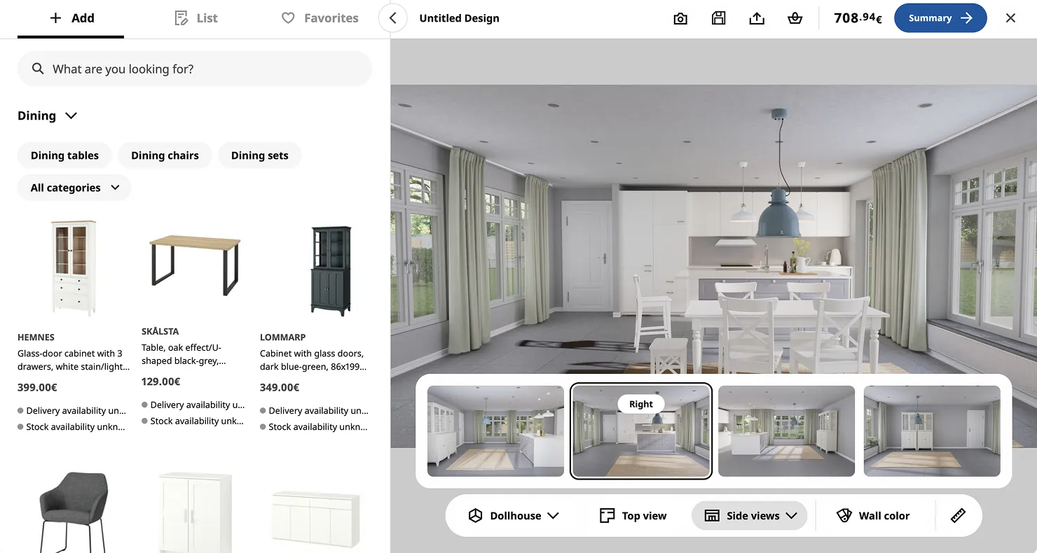 IKEA kitchen mockup in the web app.