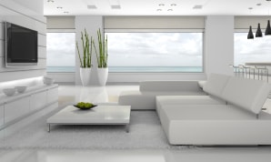 A stylish living room in white colors designed following feng shui rules