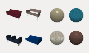 Samples of furniture objects and materials