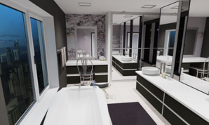 A black and white bathroom designed in Live Home 3D