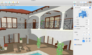 A yard of a large house with a pool